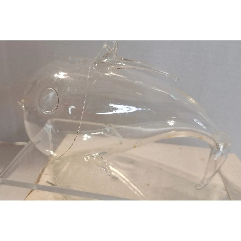 Vintage Clear Glass Dolphin Ornament Propagation Vase Plant Terrarium Ben's Inc